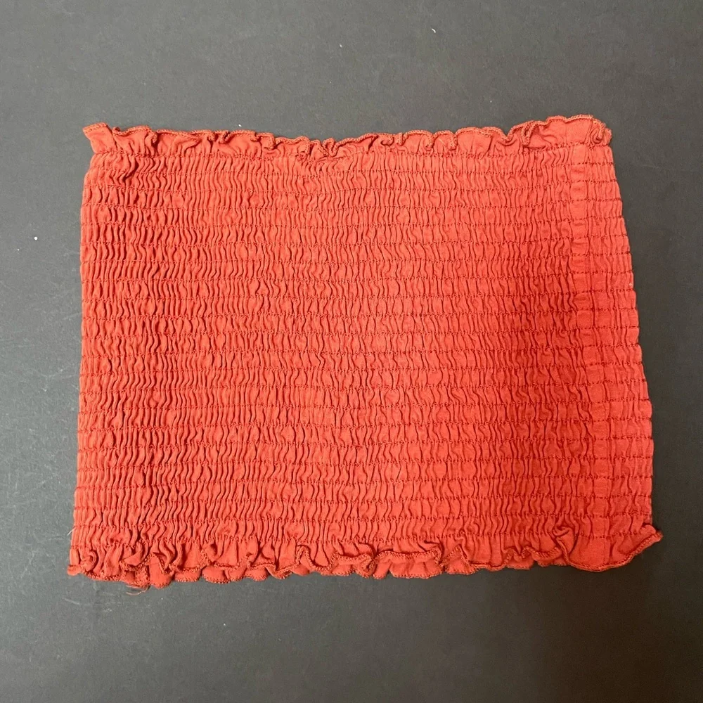 Women’s Burnt Orange Smocked Bandeau Crip Top, M